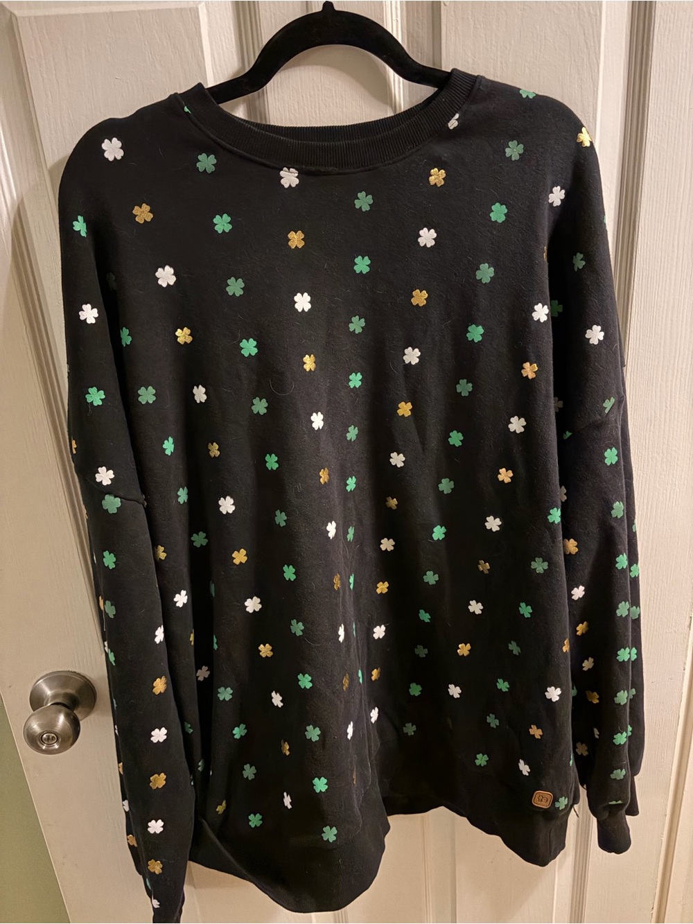 Tipsy Elves- Clover-Pattern Crewneck Sweatshirt - Green, White, Gold